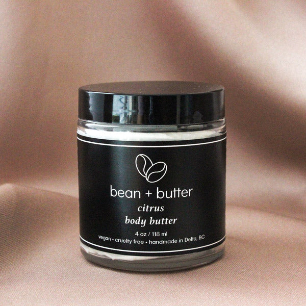 Bean + butter citrus body butter in a 4 oz jar