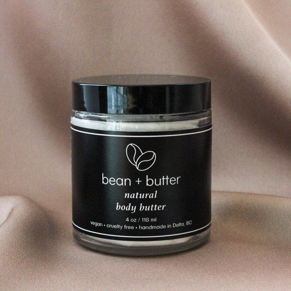 Bean + butter natural body butter in a 4 oz jar